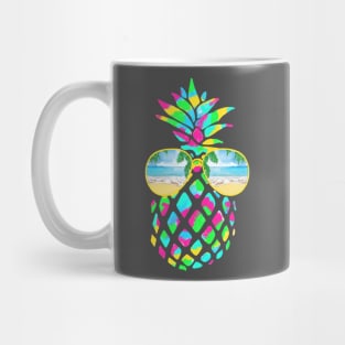 Splash of color Pineapple with Sunglasses and ocean scene Mug